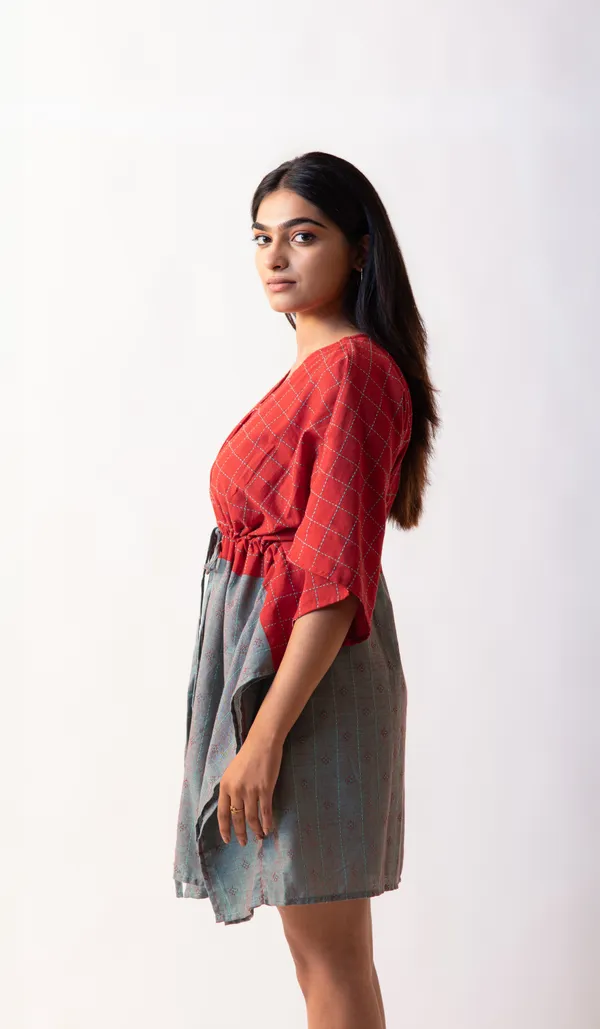 Red_Cotton_Dobby_Weave_Fabric_Dress_For_Adults