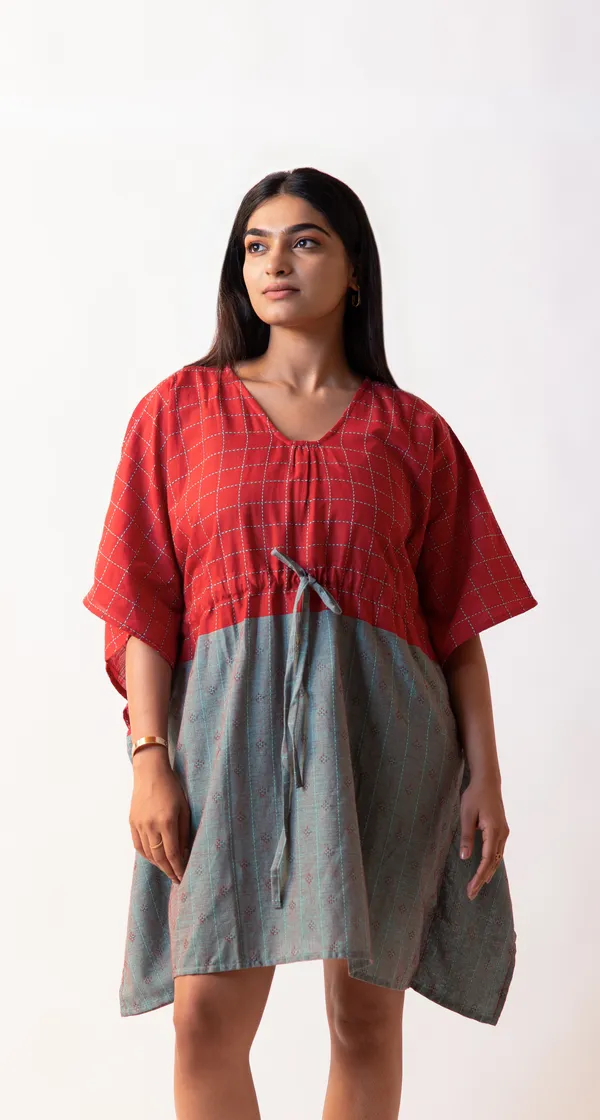 Red_Cotton_Dobby_Weave_Fabric_Dress_For_Adults
