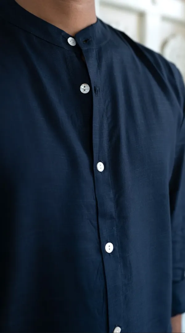 Navy_Blue_Viscose-Cotton_Slub_Fabric_Men'S_Shirt_For_Adults