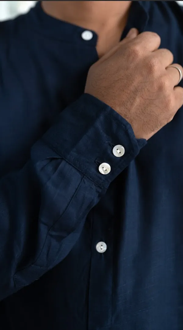 Navy_Blue_Viscose-Cotton_Slub_Fabric_Men'S_Shirt_For_Adults