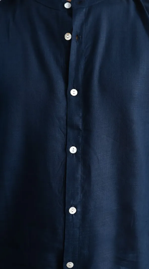 Navy_Blue_Viscose-Cotton_Slub_Fabric_Men'S_Shirt_For_Adults