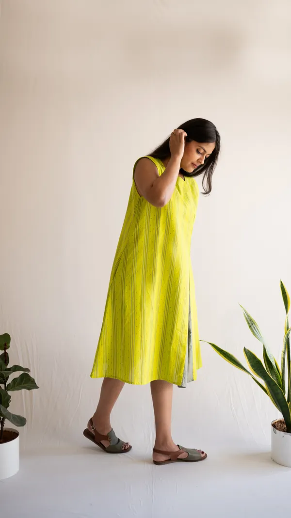 Green_Leno_Dobby_Cotton_Dress_For_Adults