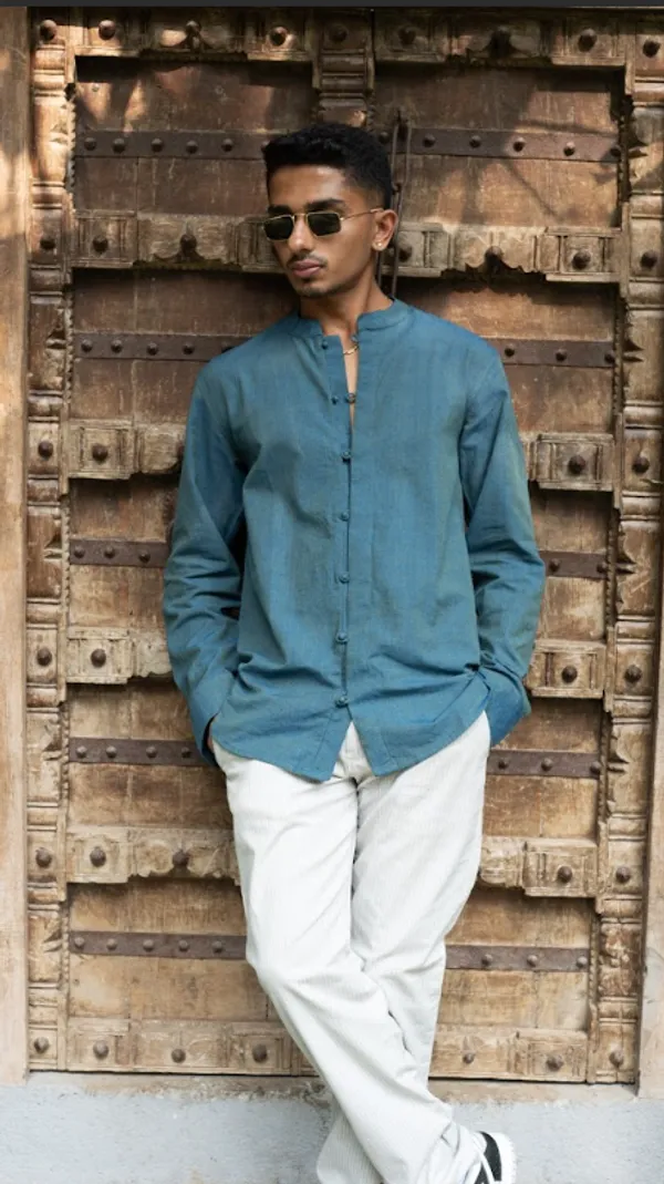 Teal_Green_Khadi_Men'S_Shirt_For_Adults