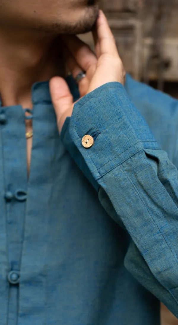 Teal_Green_Khadi_Men'S_Shirt_For_Adults