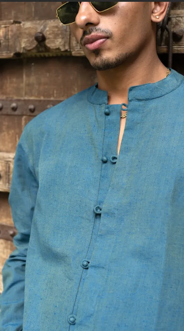 Teal_Green_Khadi_Men'S_Shirt_For_Adults