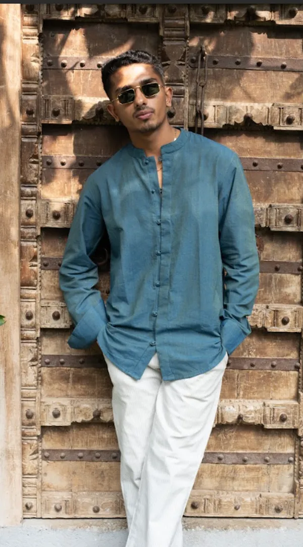 Teal_Green_Khadi_Men'S_Shirt_For_Adults