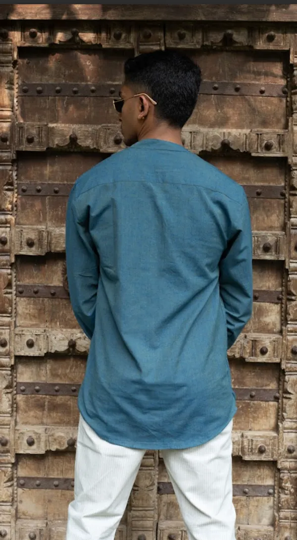 Teal_Green_Khadi_Men'S_Shirt_For_Adults