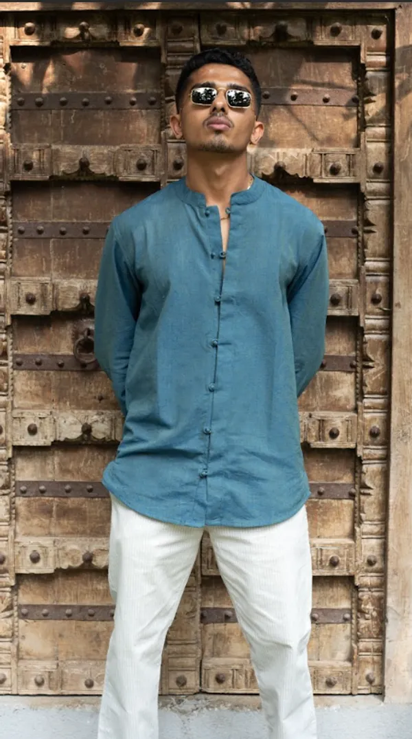 Teal_Green_Khadi_Men'S_Shirt_For_Adults