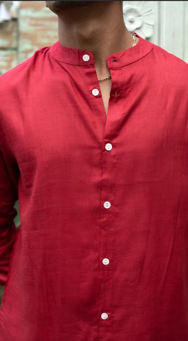 Christmas_Red_Viscose-Cotton_Slub_Fabric_Men'S_Shirt_For_Adults