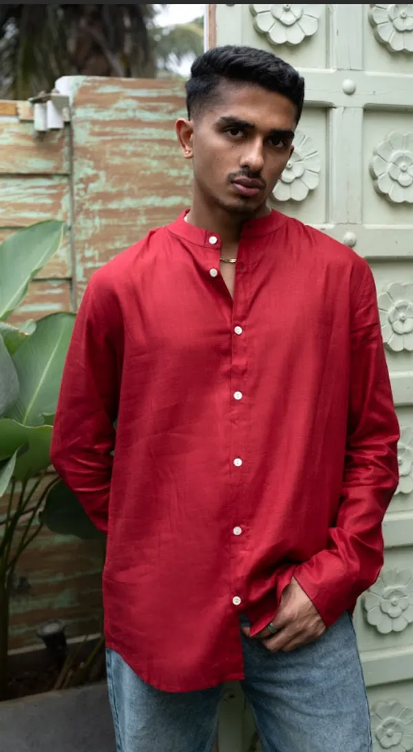 Christmas_Red_Viscose-Cotton_Slub_Fabric_Men'S_Shirt_For_Adults