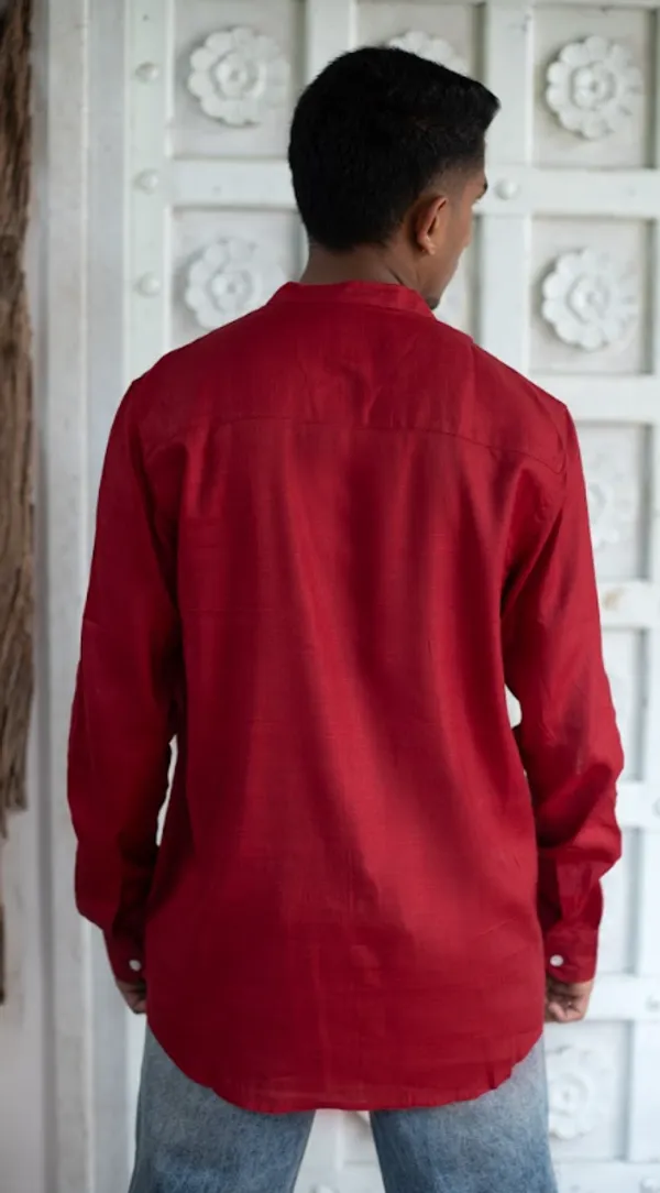 Christmas_Red_Viscose-Cotton_Slub_Fabric_Men'S_Shirt_For_Adults