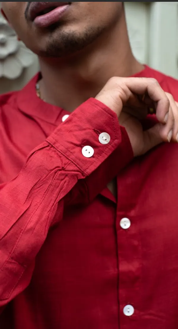 Christmas_Red_Viscose-Cotton_Slub_Fabric_Men'S_Shirt_For_Adults