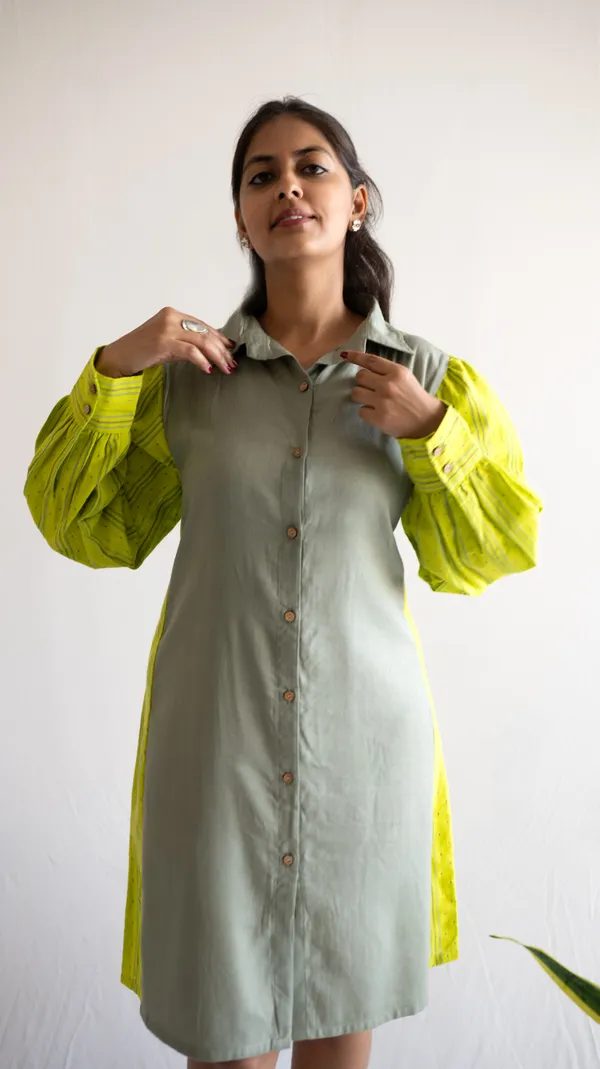 Green_Leno_Dobby_Cotton_Dress_For_Adults