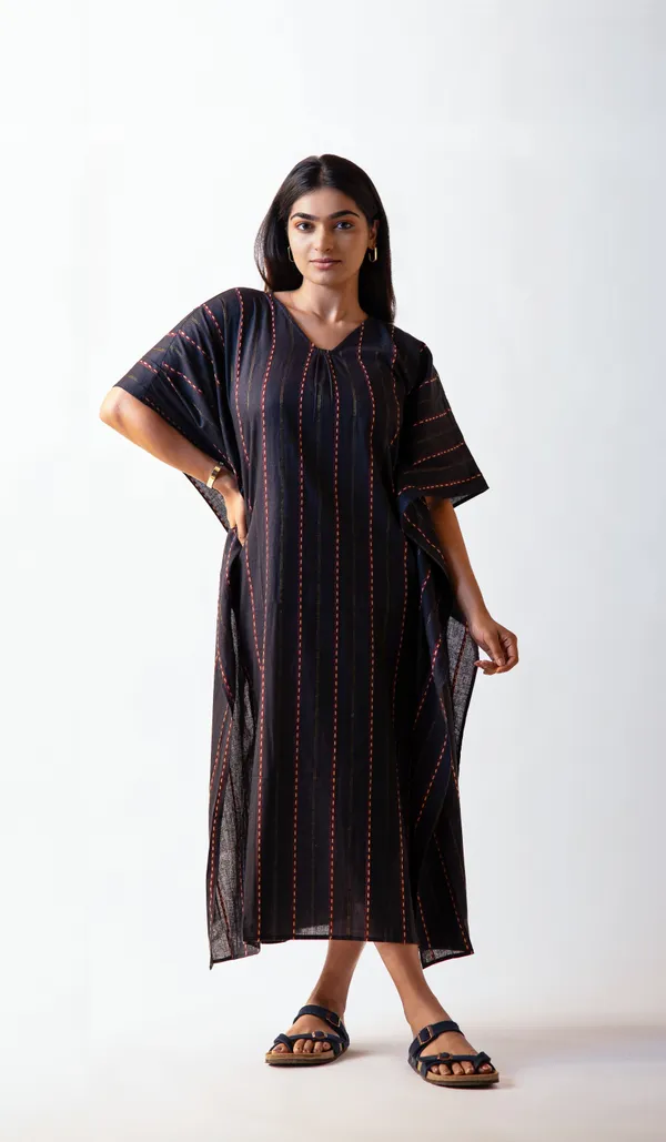 Navy_Blue_Cotton_Dobby_Weave_Fabric_Dress_For_Adults