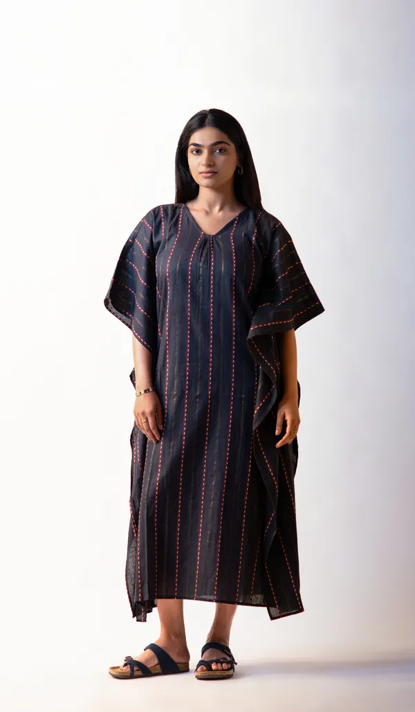 Navy_Blue_Cotton_Dobby_Weave_Fabric_Dress_For_Adults