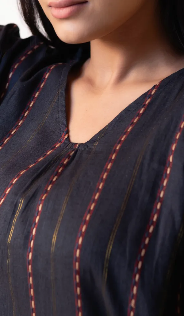 Navy_Blue_Cotton_Dobby_Weave_Fabric_Dress_For_Adults