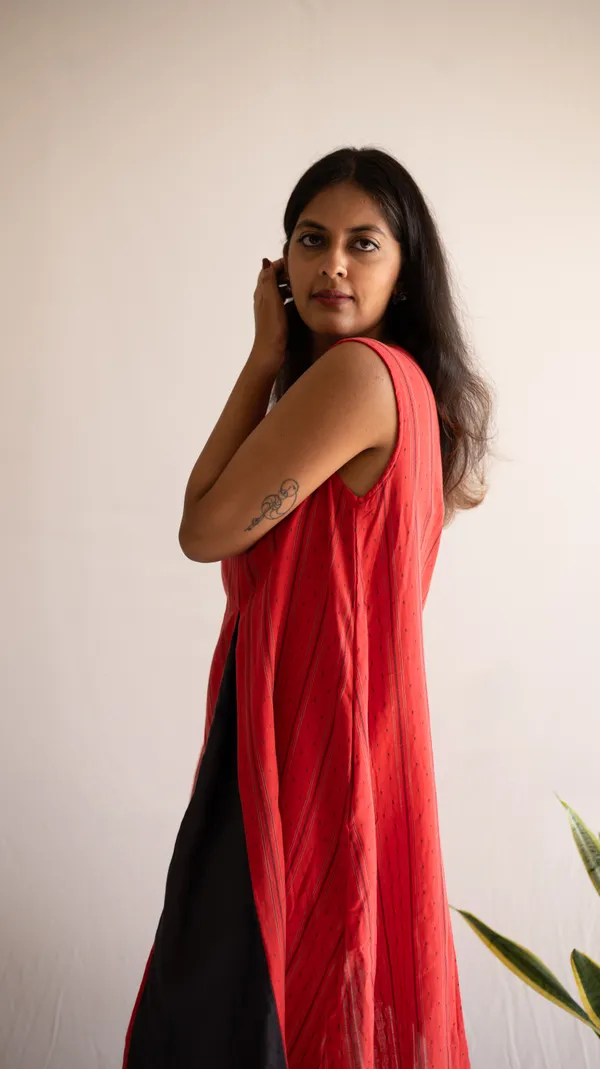Red_Leno_Dobby_Cotton_Dress_For_Adults