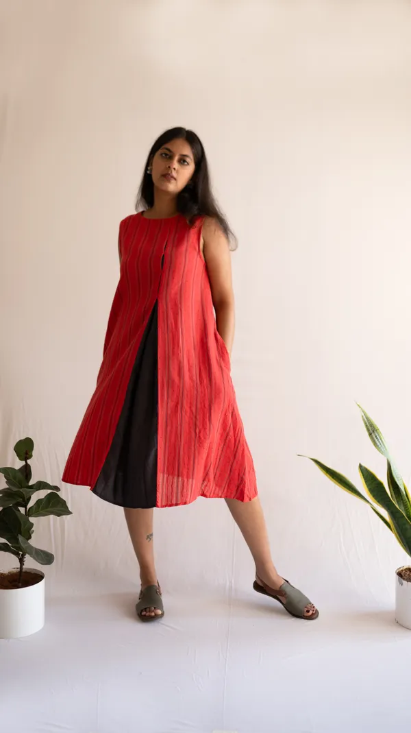 Red_Leno_Dobby_Cotton_Dress_For_Adults