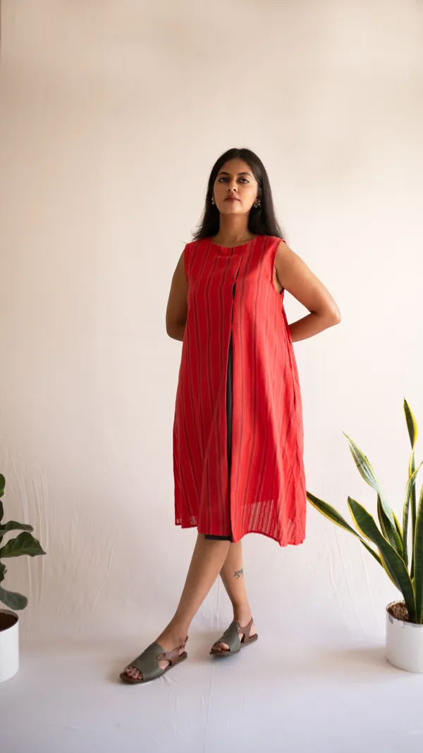 Red_Leno_Dobby_Cotton_Dress_For_Adults