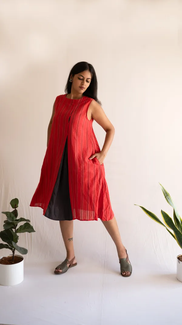 Red_Leno_Dobby_Cotton_Dress_For_Adults