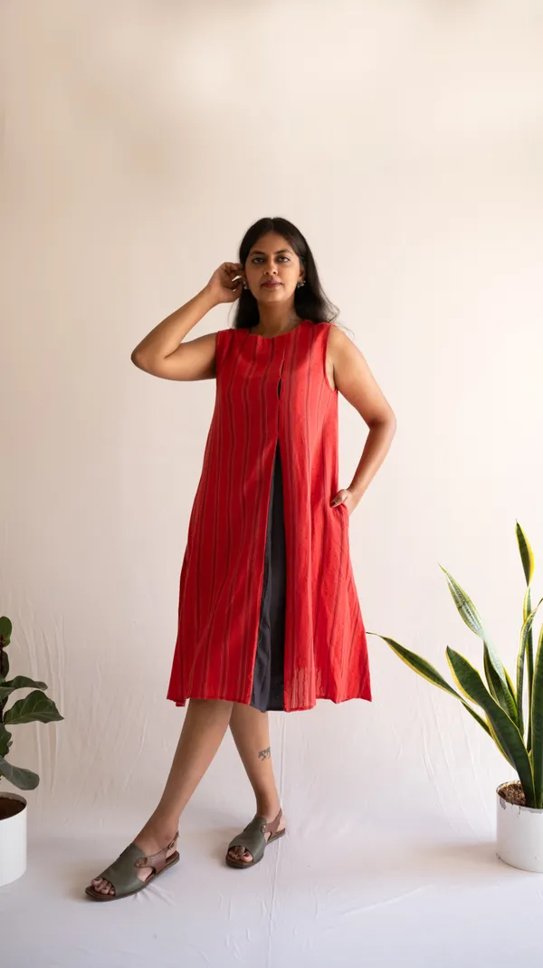 Red_Leno_Dobby_Cotton_Dress_For_Adults