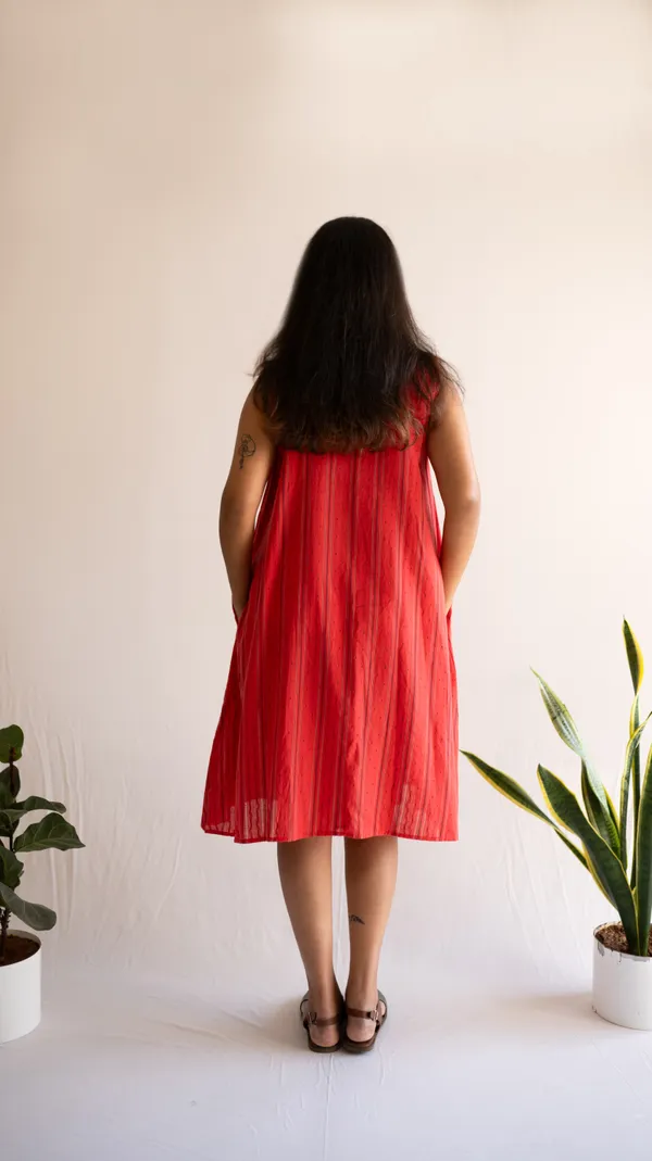 Red_Leno_Dobby_Cotton_Dress_For_Adults