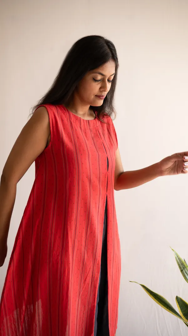 Red_Leno_Dobby_Cotton_Dress_For_Adults