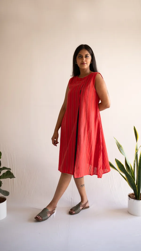 Red_Leno_Dobby_Cotton_Dress_For_Adults