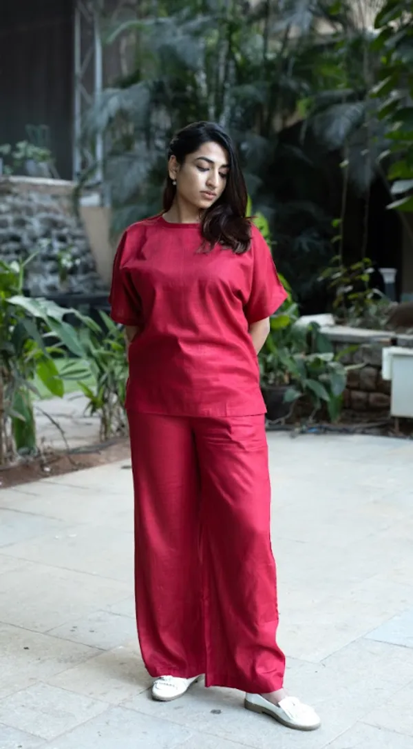 Forest_Red_Viscose-Cotton_Slub_Fabric_Co-Ord_Set_For_Adults