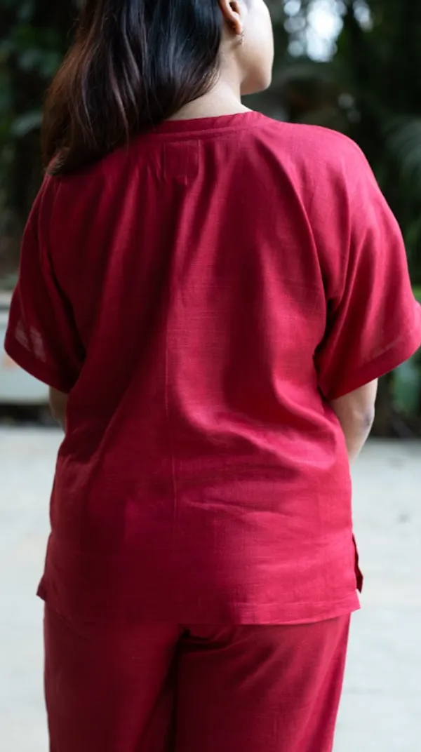 Forest_Red_Viscose-Cotton_Slub_Fabric_Co-Ord_Set_For_Adults