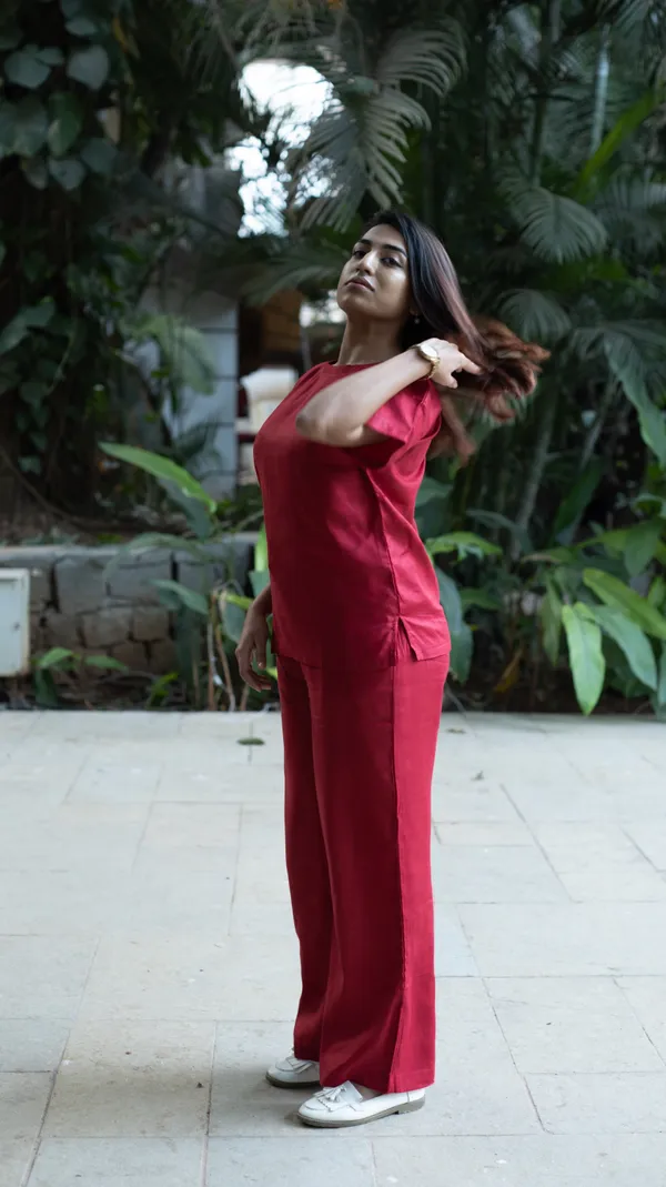 Forest_Red_Viscose-Cotton_Slub_Fabric_Co-Ord_Set_For_Adults