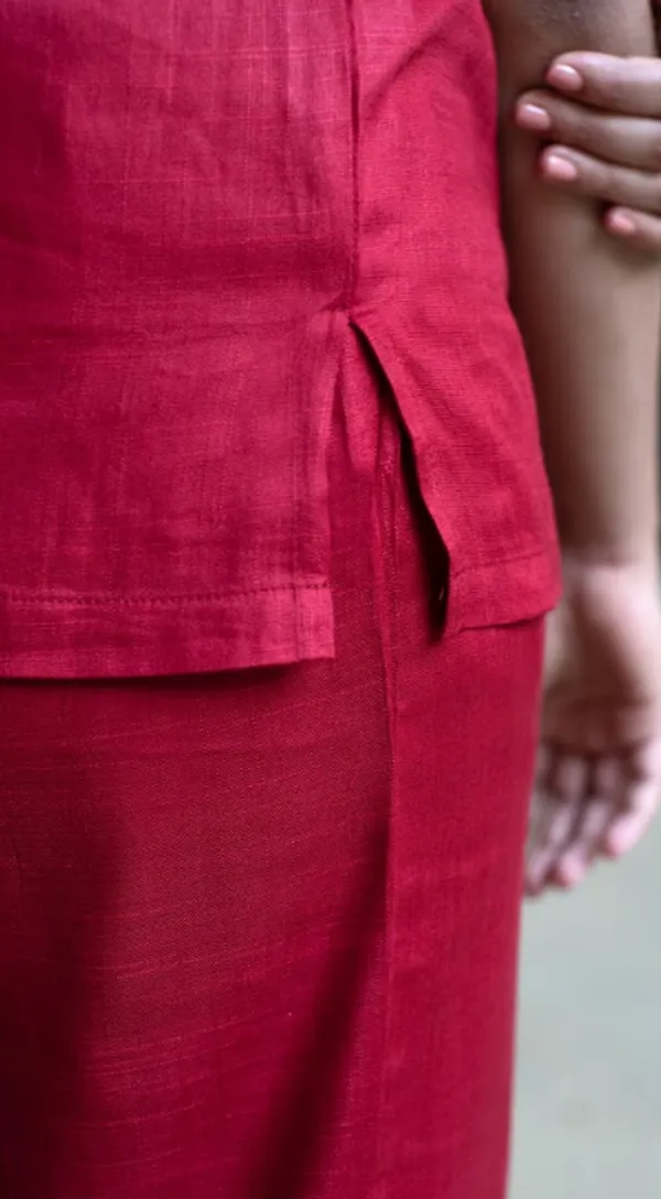 Forest_Red_Viscose-Cotton_Slub_Fabric_Co-Ord_Set_For_Adults