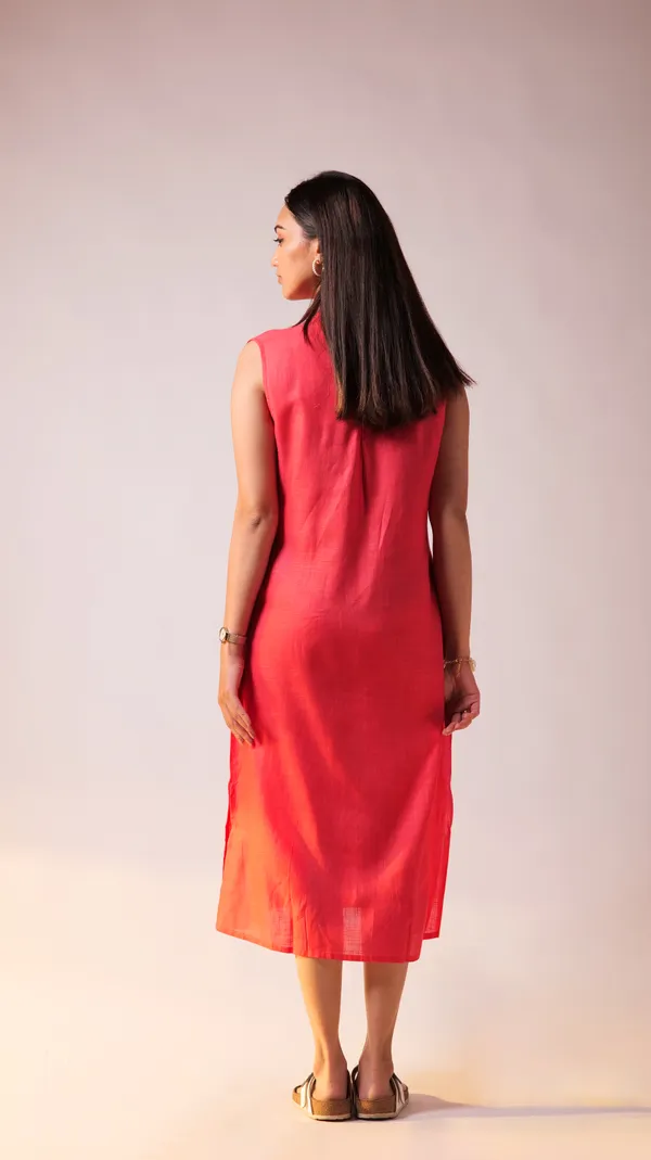 Fuschia_Viscose-Cotton_Slub_Fabric_Dress_For_Adults