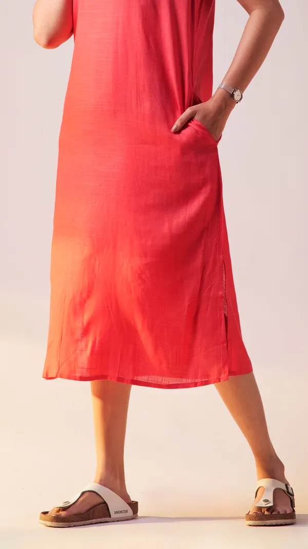 Fuschia_Viscose-Cotton_Slub_Fabric_Dress_For_Adults