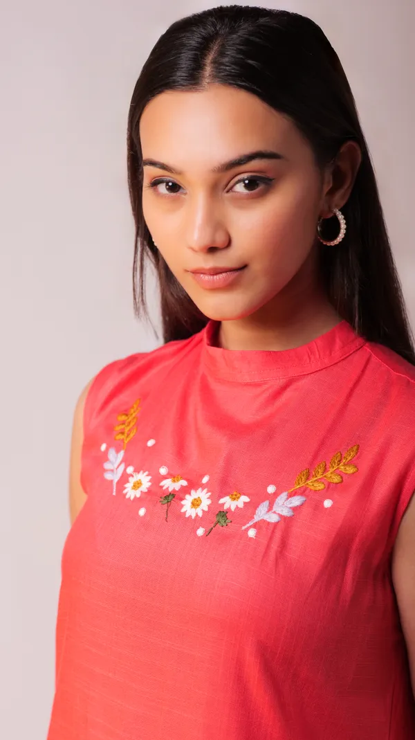 Fuschia_Viscose-Cotton_Slub_Fabric_Dress_For_Adults
