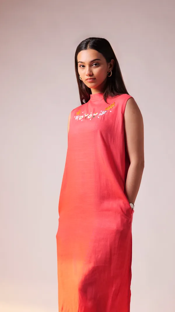 Fuschia_Viscose-Cotton_Slub_Fabric_Dress_For_Adults