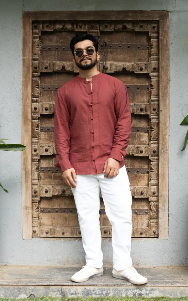 Brick_Khadi_Men'S_Shirt_For_Adults