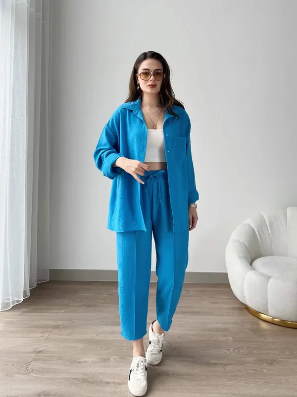 English_Blue_Cotton_Co-Ord_Set_For_Women