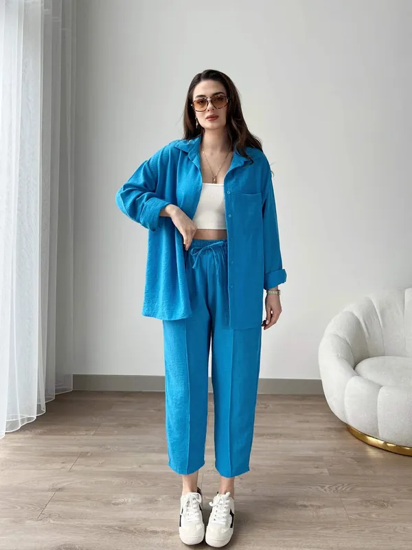 English_Blue_Cotton_Co-Ord_Set_For_Women