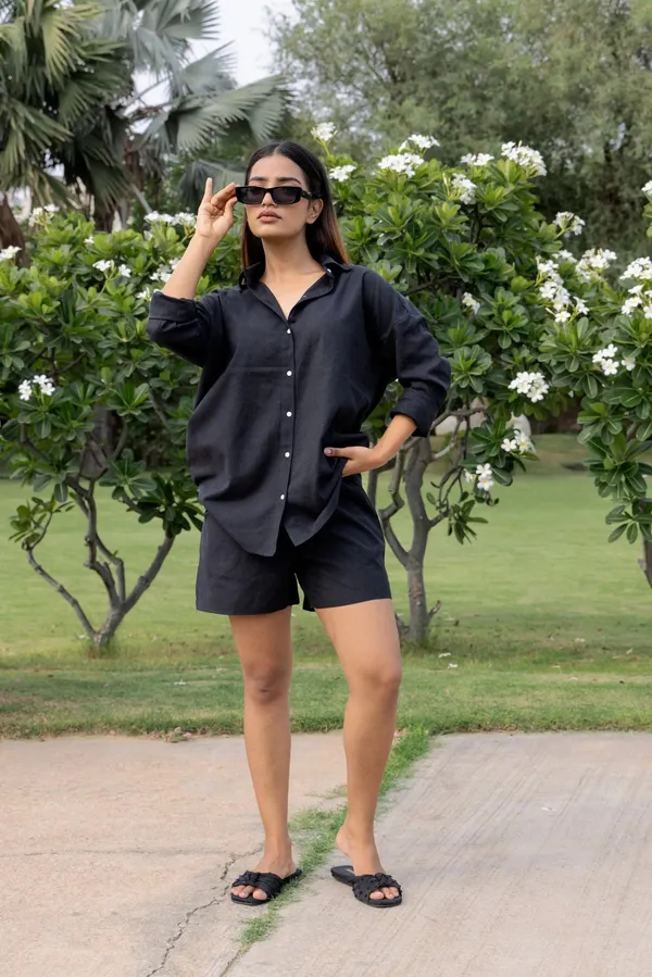 Black_Cotton_Shirt_&_Shorts_Set_For_Women