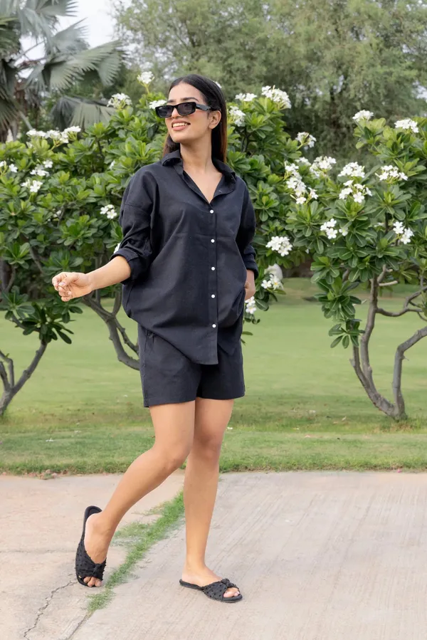 Black_Cotton_Shirt_&_Shorts_Set_For_Women