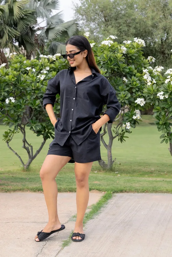 Black_Cotton_Shirt_&_Shorts_Set_For_Women