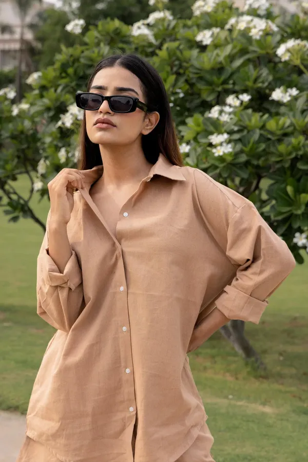 Brown_Cotton_Shirt_&_Shorts_Set_For_Women