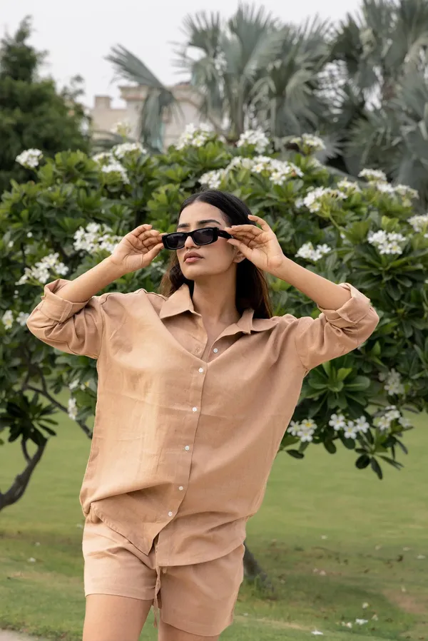 Brown_Cotton_Shirt_&_Shorts_Set_For_Women