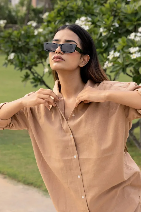 Brown_Cotton_Shirt_&_Shorts_Set_For_Women