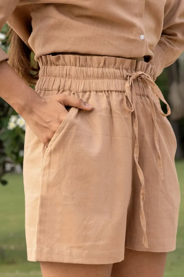 Brown_Cotton_Shirt_&_Shorts_Set_For_Women