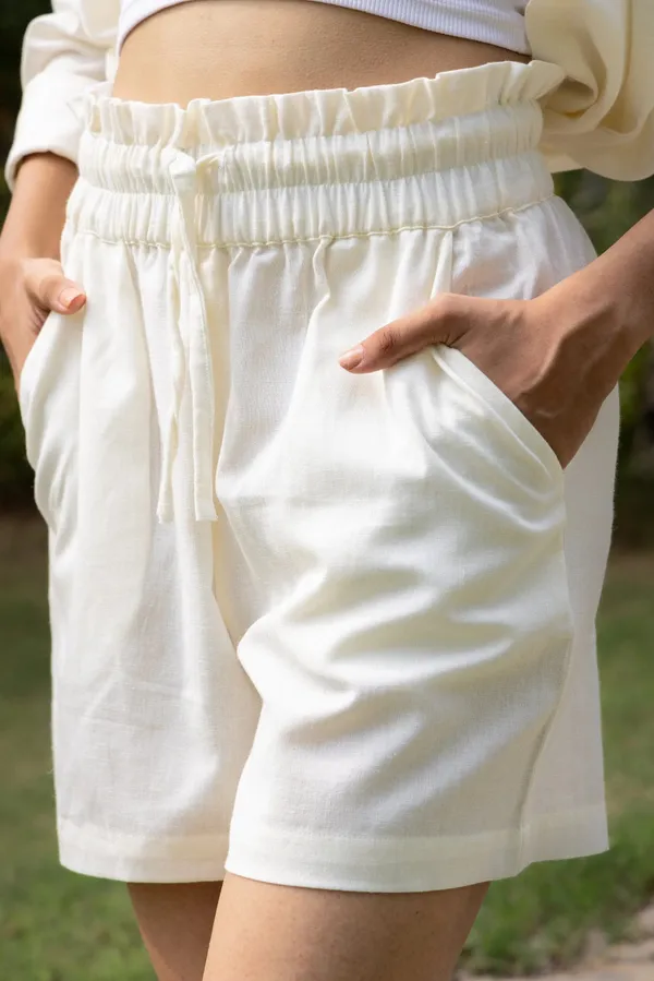 Ivory_Cotton_Shirt_&_Shorts_Set_For_Women
