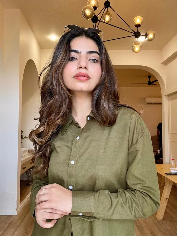 Olive_Green_Cotton_Shirt_&_Shorts_Set_For_Women