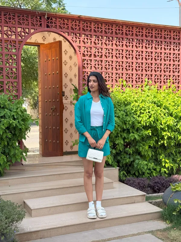 Teal_Blue_Cotton_Shirt_&_Shorts_Set_For_Women