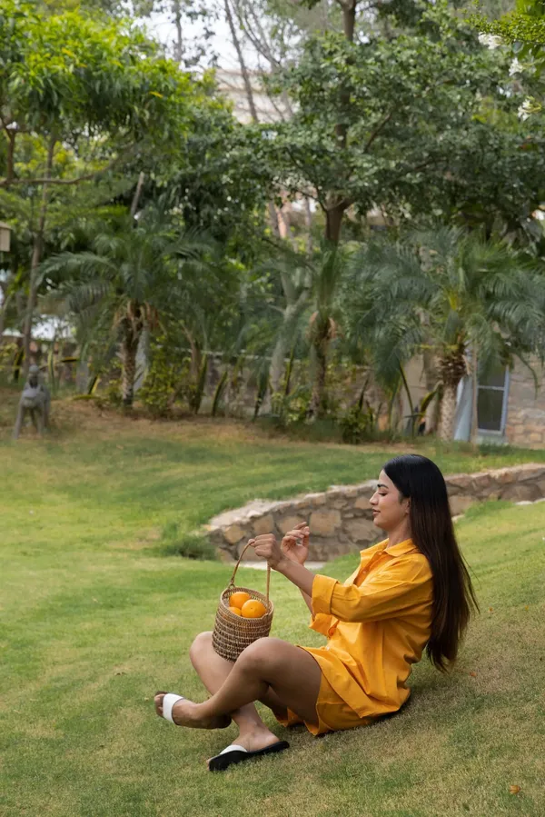 Yellow_Cotton_Shirt_&_Shorts_Set_For_Women